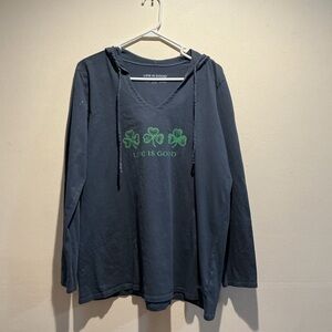 Life Is Good Dark Blue T-shirt Hoodie with Green Clovers